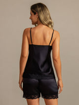 [Musta] SilkSilky-FI Spagettihihna V Neck Camisole Setti 002