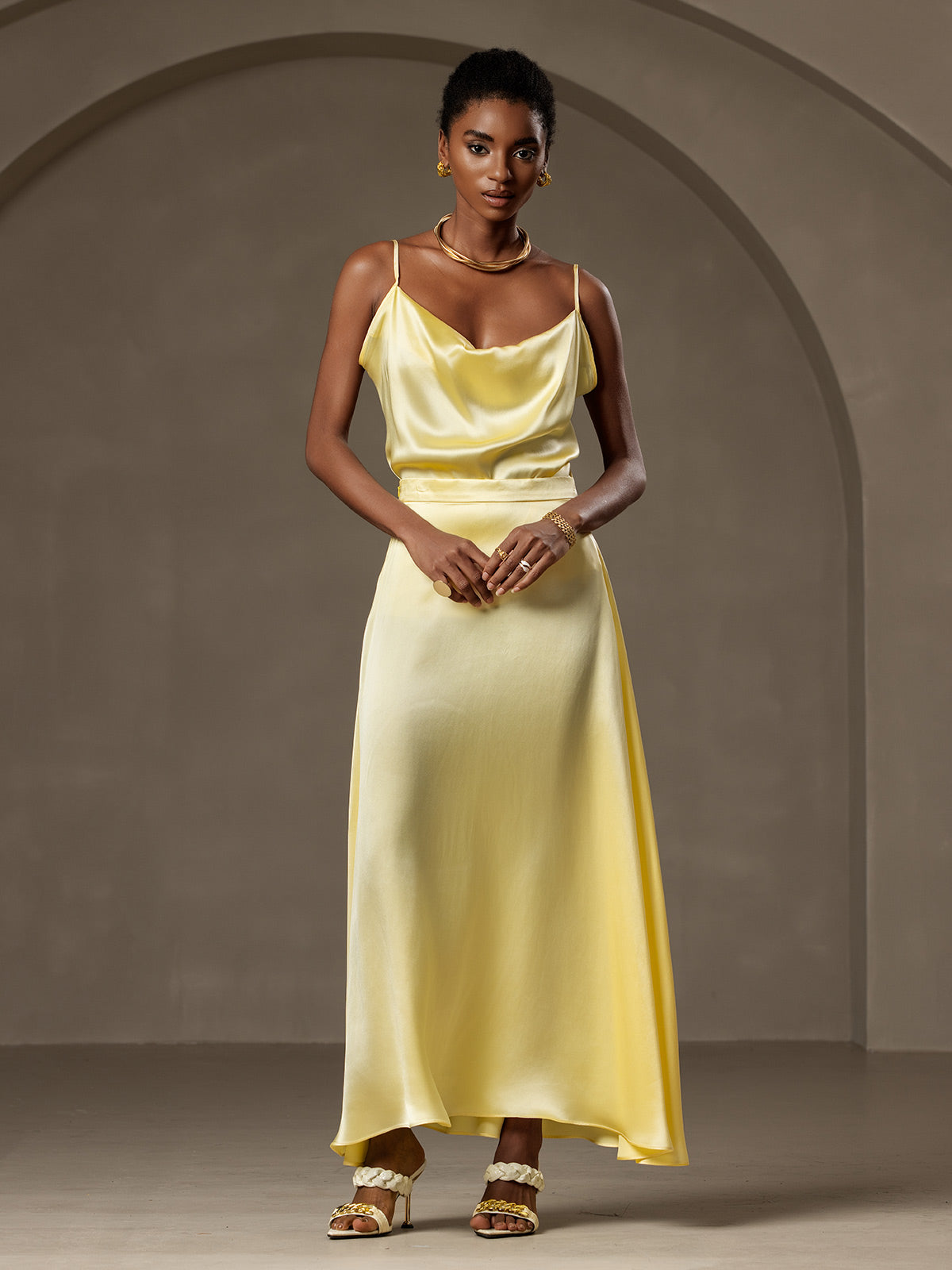 [Vaaleankeltainen] SilkSilky-FI 19Momme Skirt 003