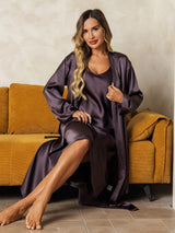 [Purppuranharmaa] SilkSilky-FI Long Sleeve V Neck Yöpaita ja Aamutakkisetti 007