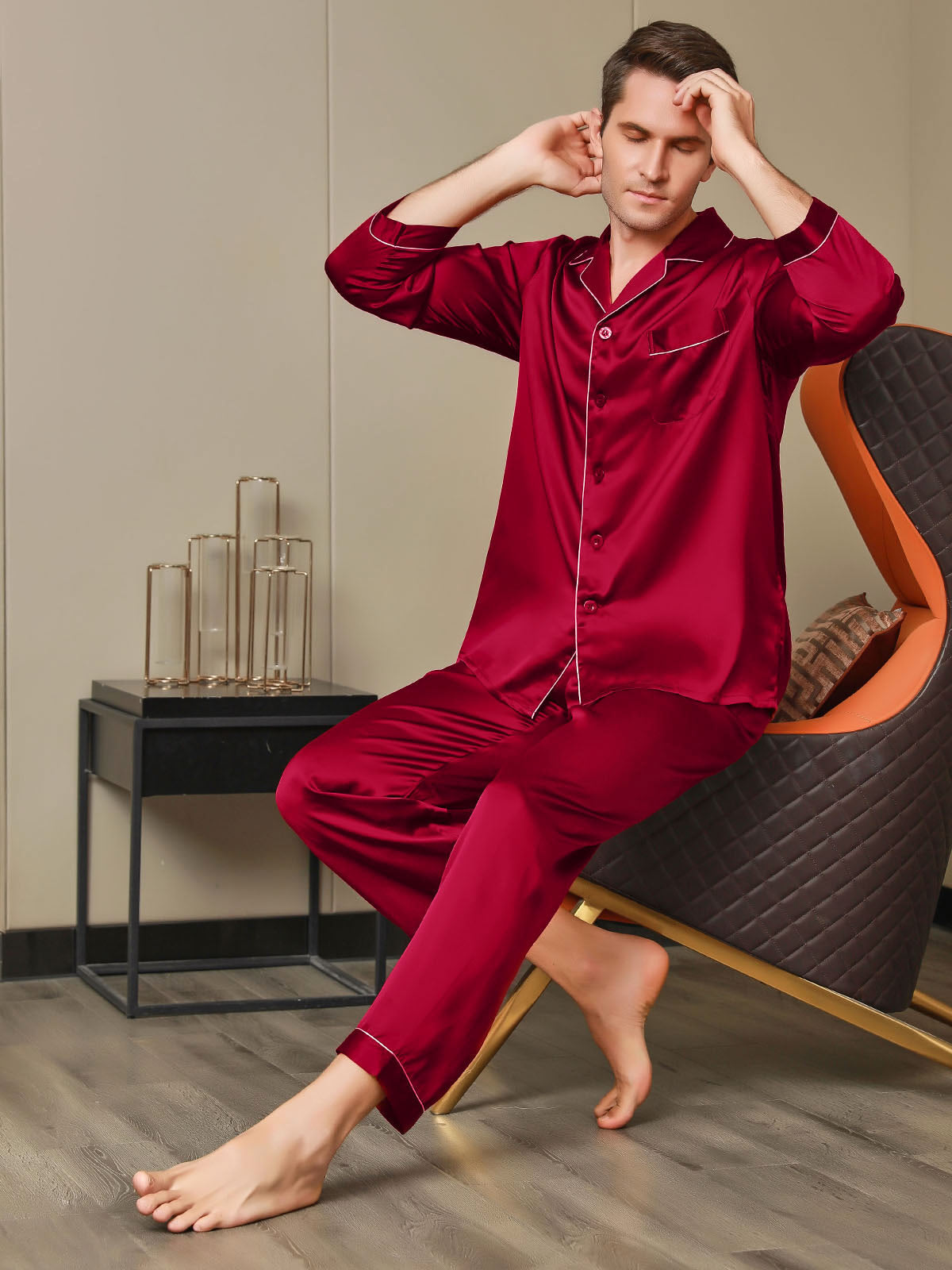 [Punainen] SilkSilky-FI 19Momme Mens Pajamas 005