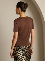 [Kahvi] SilkSilky-FI Short Sleeve V Neck Naisten T-paita 002