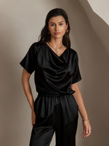 [Musta] SilkSilky-FI Short Sleeve Cowl Neck Naisten Puserot 001