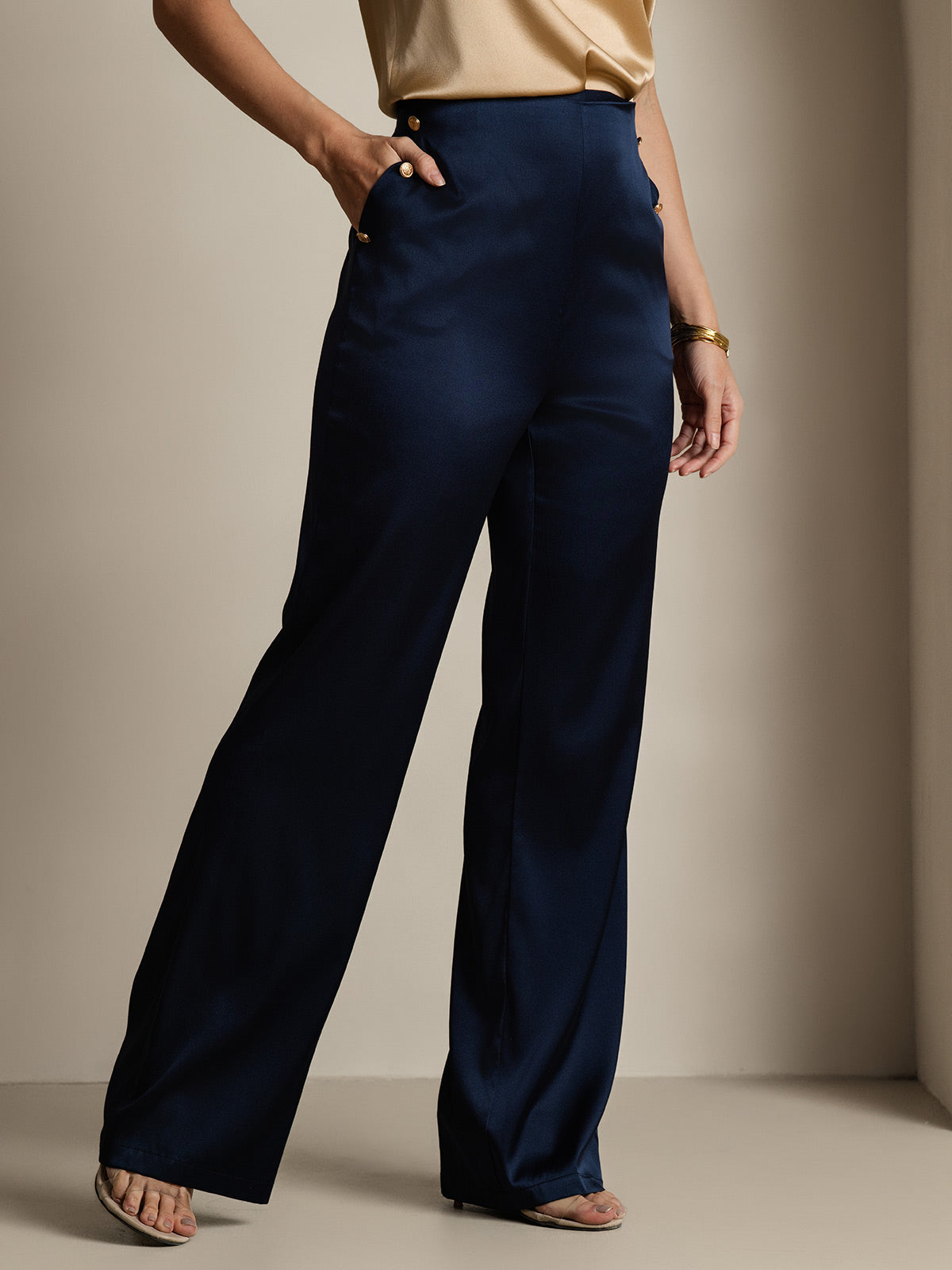 [Tummansininen] SilkSilky-FI 19Momme Womens Pants 004