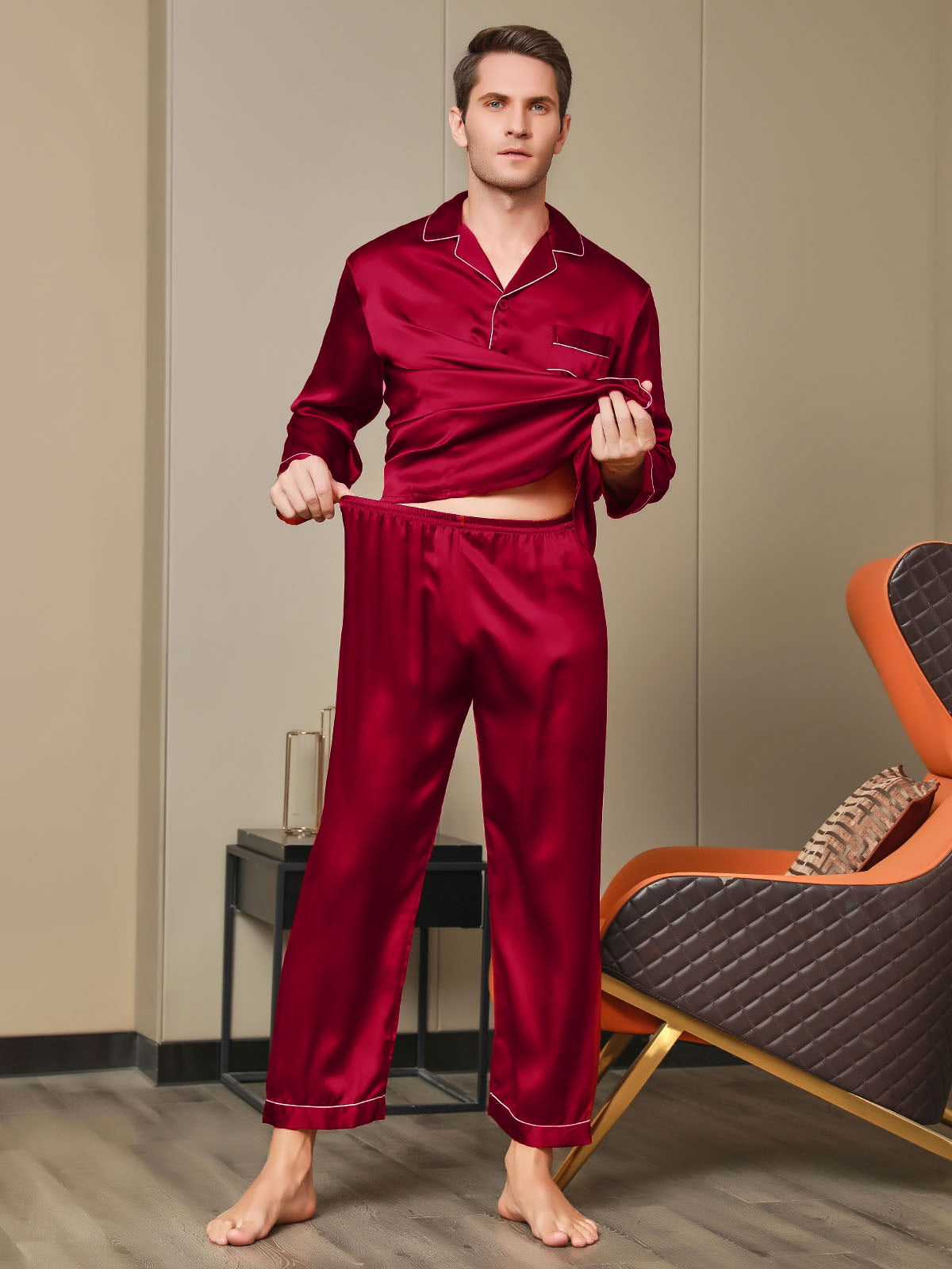 [Punainen] SilkSilky-FI 19Momme Mens Pajamas 007