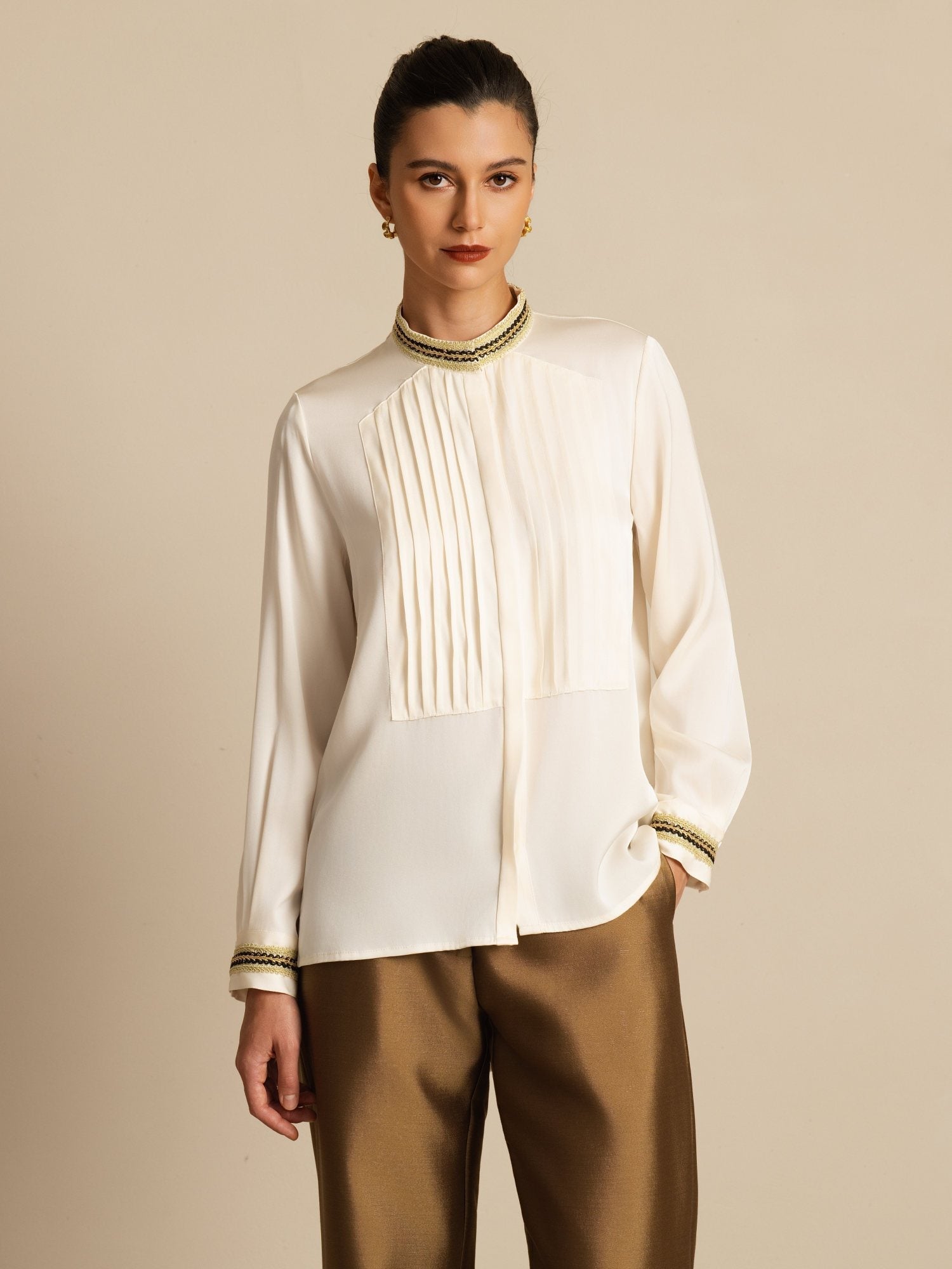 [Merenhelmi] SilkSilky-FI 19Momme Silkki Pitkähihainen Pystykaulus Pusero 003