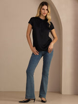 [Musta] SilkSilky-FI Short Sleeve Blouse 006