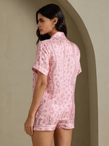 [Vaaleanpunainen Leopardi] SilkSilky-FI Short Sleeve Notch Collar Naisten Pyjamat 002