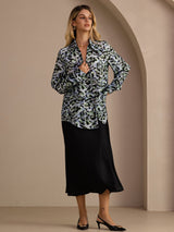 [Teal Leopardi] SilkSilky-FI Long Sleeve Lapel Collar Pusero 004