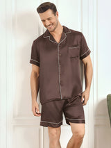 [Kahvi] SilkSilky-FI Short Sleeve Notkokaulus Miesten Pyjamat 001
