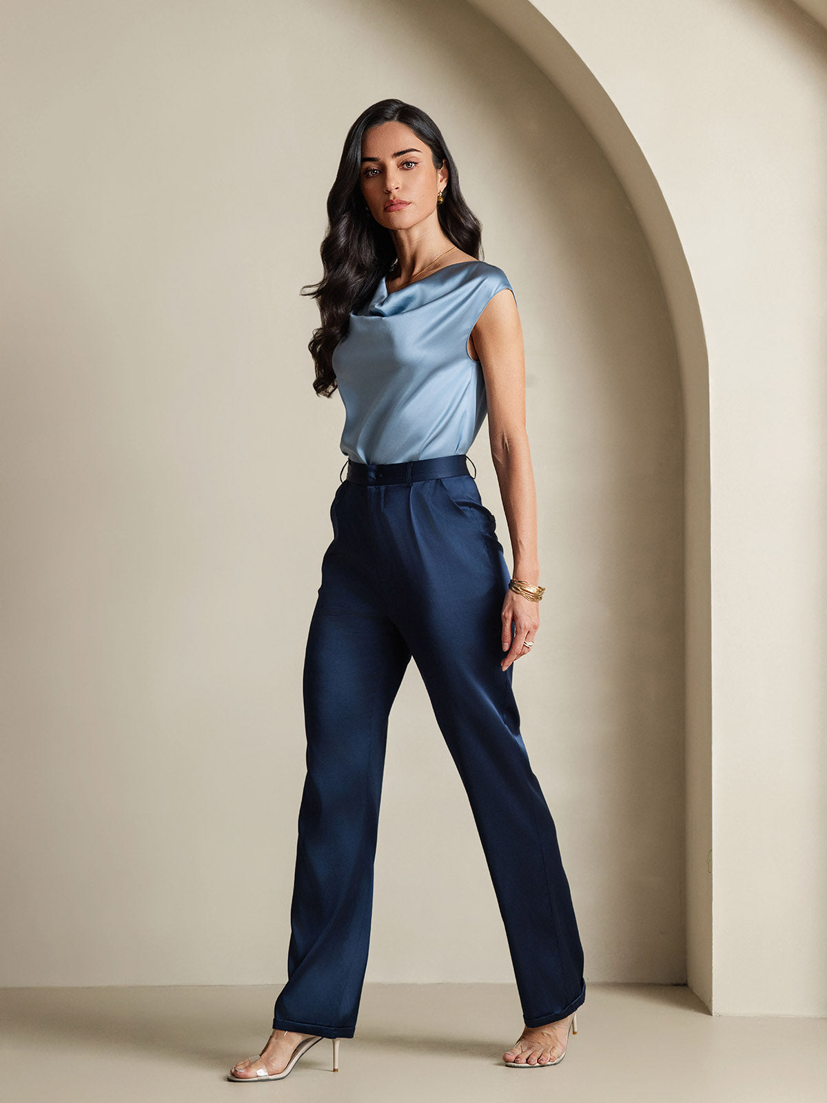 [Harmaansininen] SilkSilky-FI 19Momme Womens T-Shirt 008,