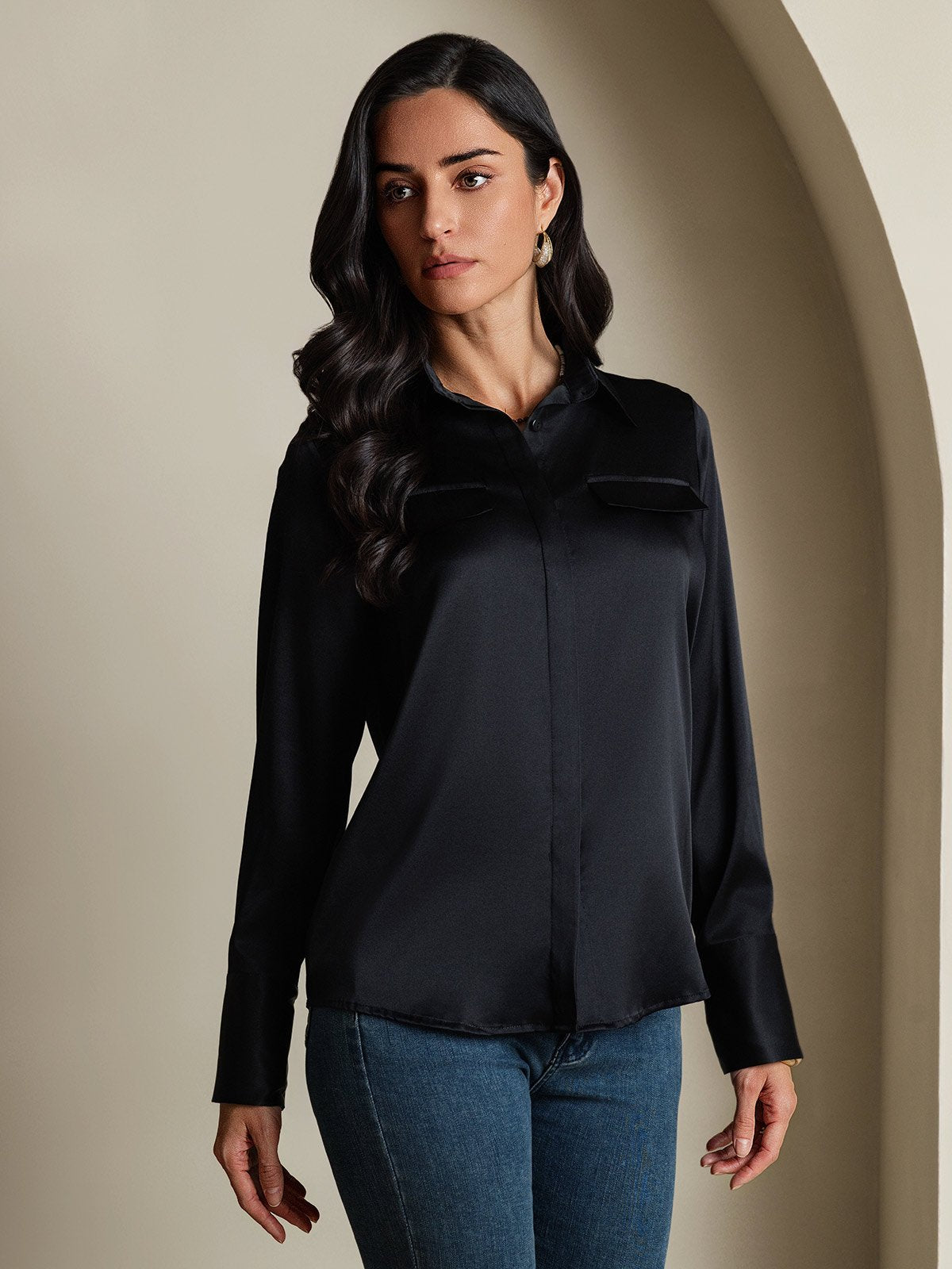 SilkSilky-FI 19Momme Womens Shirt Musta 006