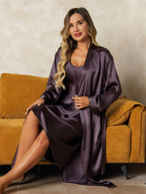 [Purppuranharmaa] SilkSilky-FI Long Sleeve V Neck Yöpaita ja Aamutakkisetti 008