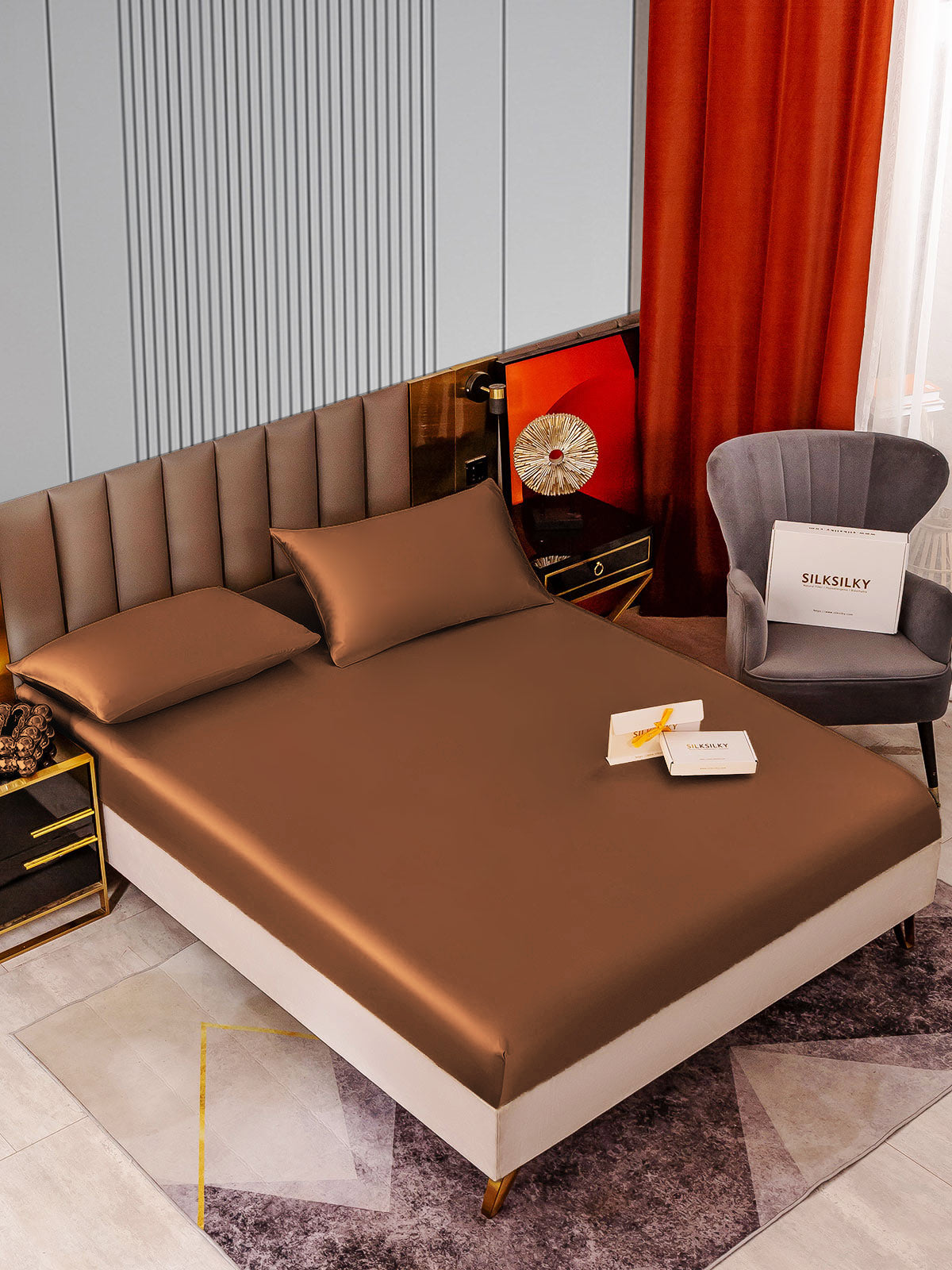[Kahvi] SilkSilky-FI 22Momme Bedding Set 002