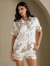 [Valkoinen Gepardi] SilkSilky-FI Short Sleeve Notch Collar Naisten Pyjamat 001