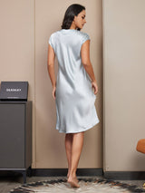 [Vaaleansininen] SilkSilky-FI Cap Sleeve V Neck Yöpaita 002