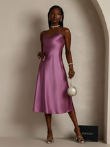 [Tumma Violetti] SilkSilky-FI Spaghetti Strap V Neck Mekko 007