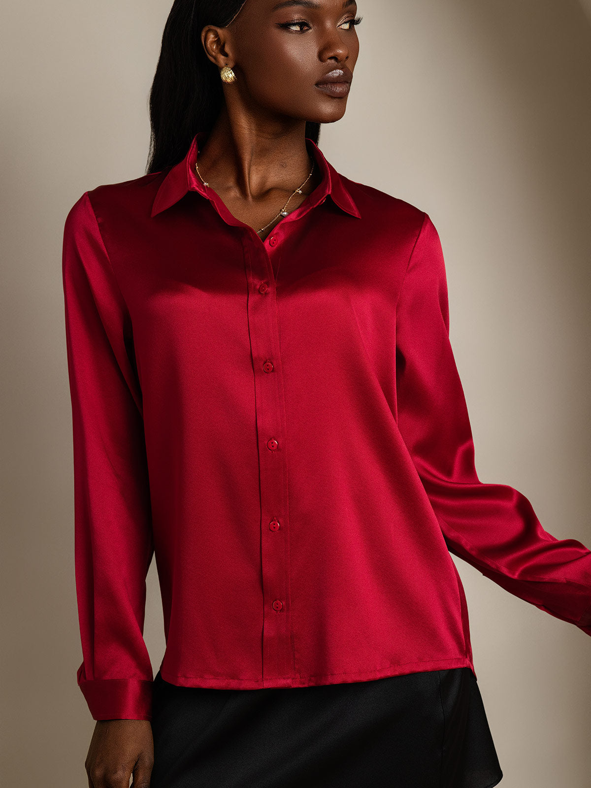 [Viini] SilkSilky-FI 19Momme Silk Long Sleeve Collar Naisten paita 004
