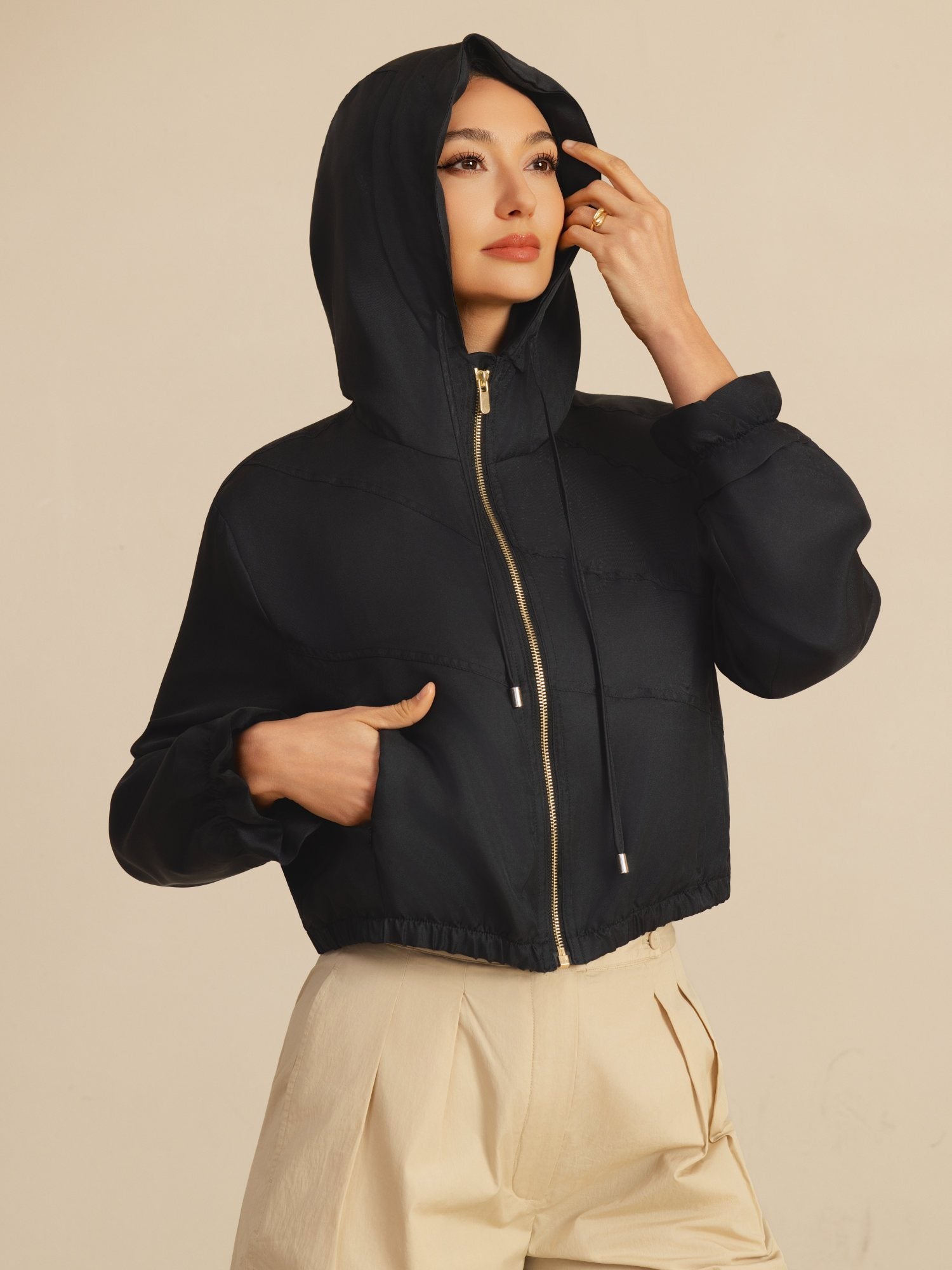 [Musta] SilkSilky-FI 18Momme Pitkähihainen Korkea Kaulus Naisten Päällysvaatteet 003