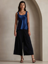 [Dark Blue] SilkSilky  19Momme Stretch Silk Charmeuse Sleeveless Scoop Neck Camisole Top 001