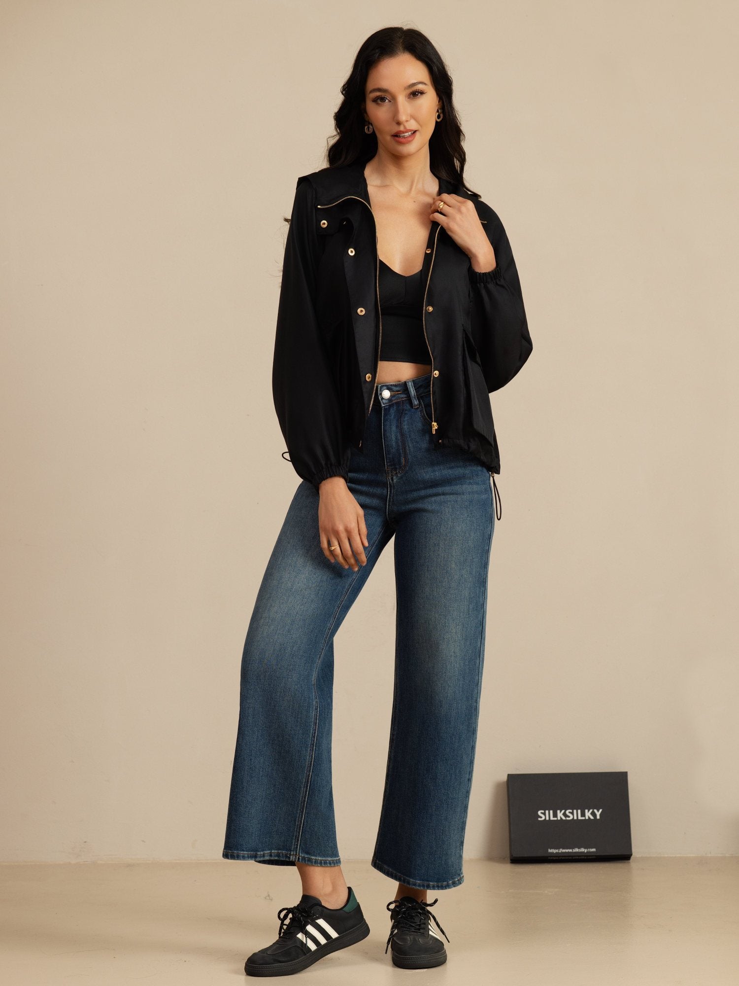 [Musta] SilkSilky-FI Pitkähihainen Korkea Kaulus Naisten Päällysvaatteet 007