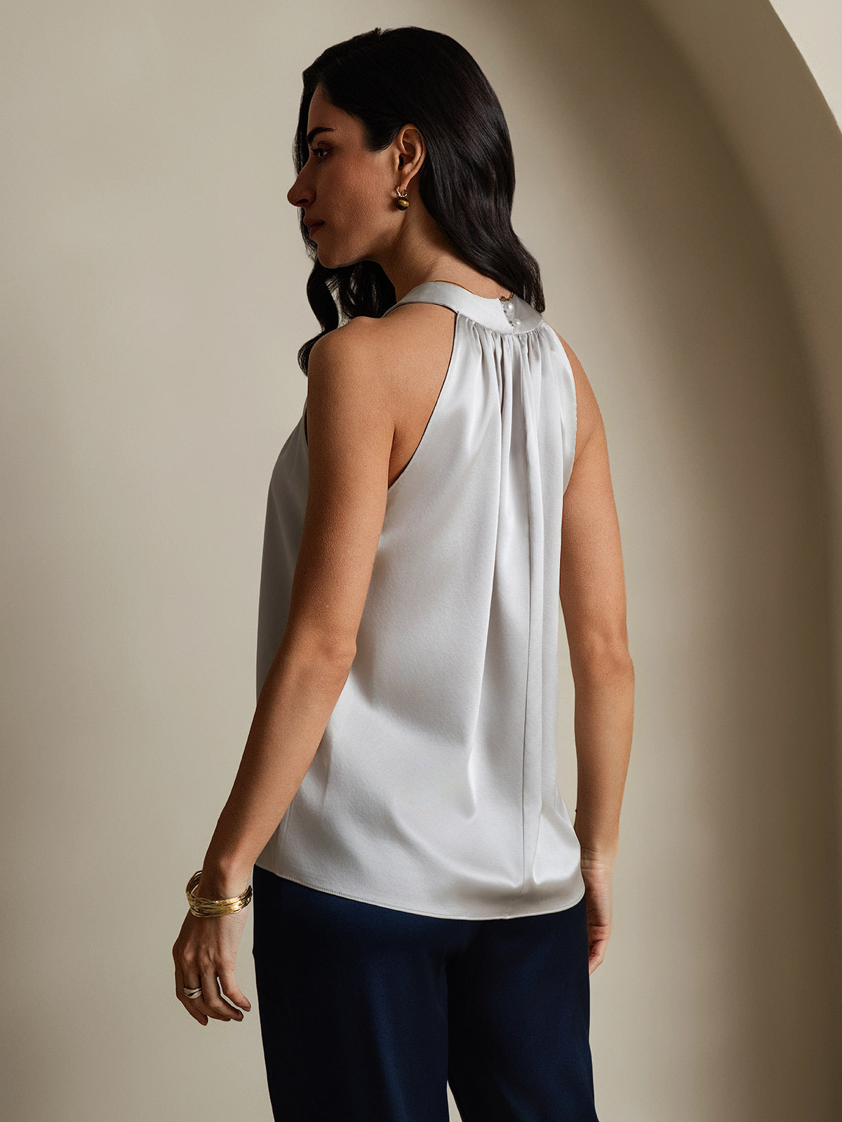 [Vaalean Harmaa] SilkSilky-FI 19Momme Womens T-Shirt 002