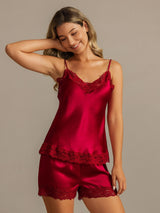 [Viini] SilkSilky-FI Spagettihihna V Neck Camisole Setti 001