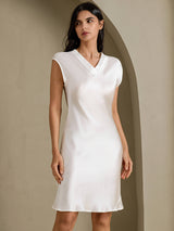[Valkoinen] SilkSilky-FI Cap Sleeve V Neck Yöpaita 003