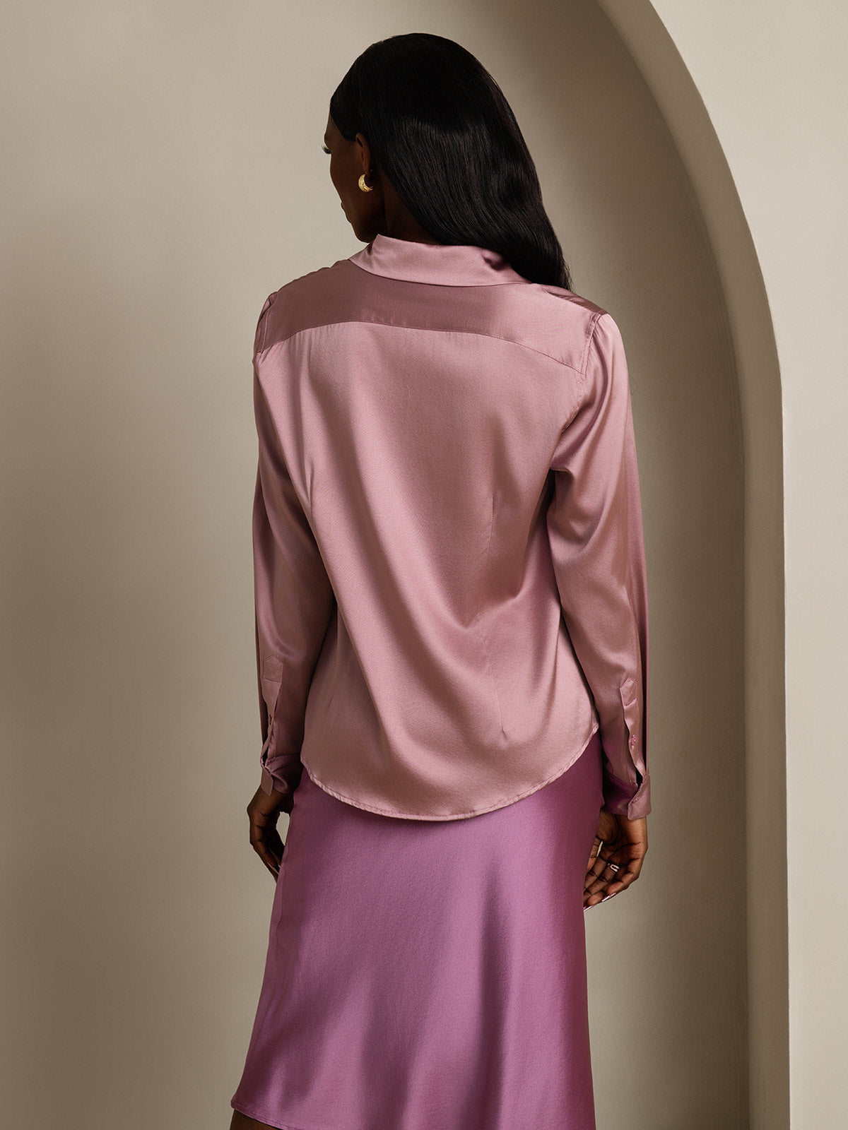 [Vaalean Mauve] SilkSilky-FI Lapel Collar Naisten paita 002