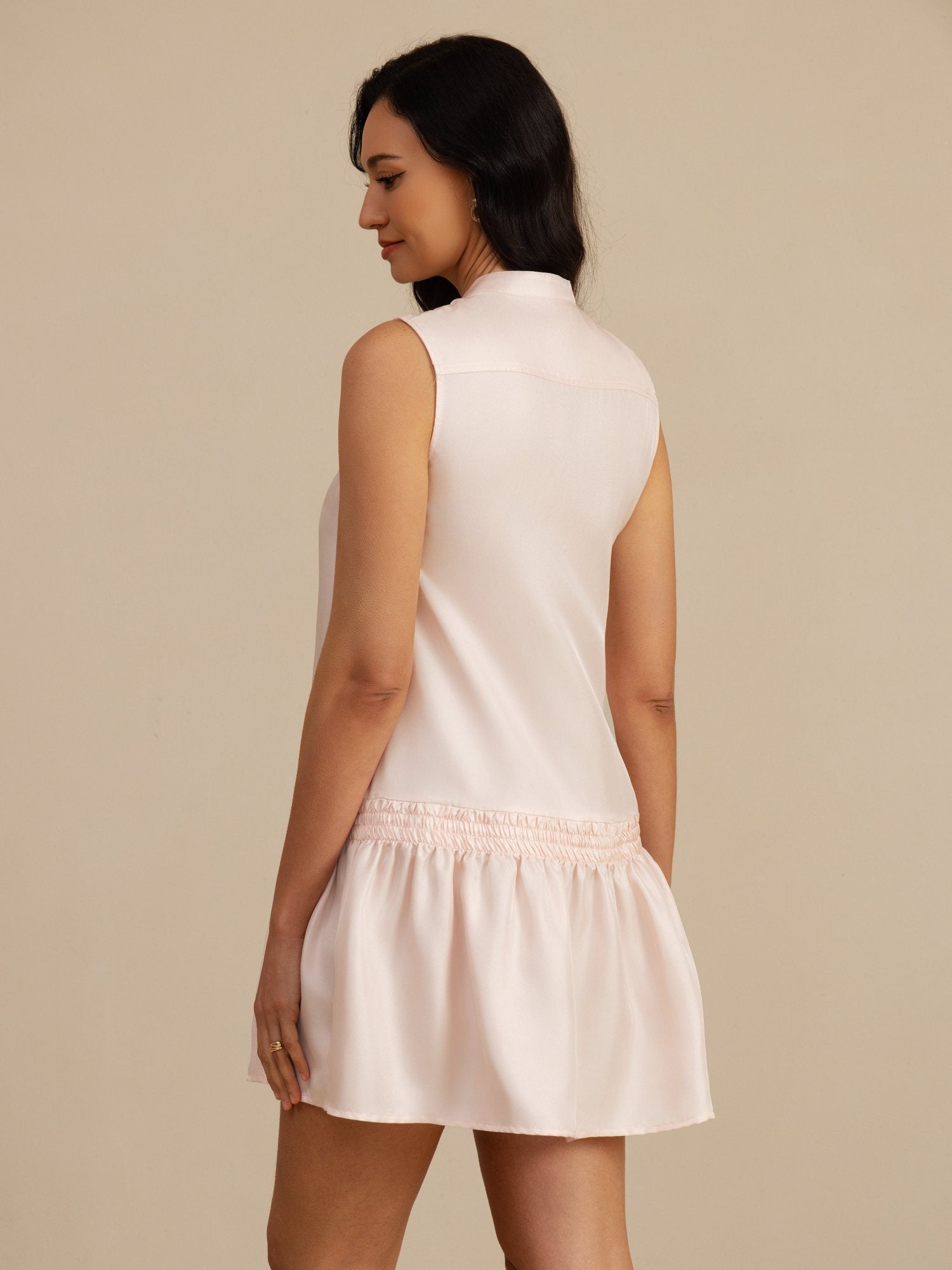 [Pinkki] SilkSilky-FI 18Momme Hihaton Pystykaulus Mekko 002