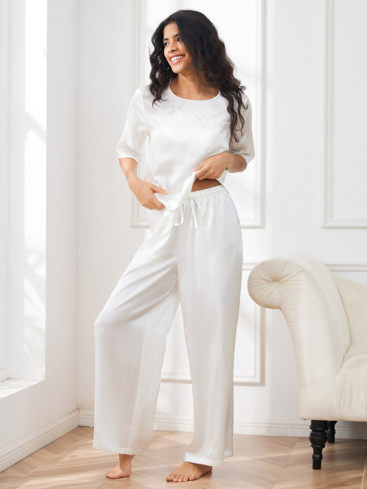 [Valkoinen] SilkSilky-FI Womens Pajamas 006