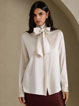 [Vaalean Harmaa] SilkSilky-FI Long Sleeve Tie Neck Naisten Puserot 001