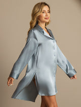 [Harmaansininen] SilkSilky-FI Long Sleeve Lapel Collar Unipaita 006