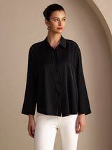 [Musta] SilkSilky-FI Long Sleeve Lapel Collar Pusero 001