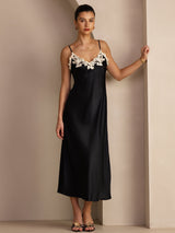 [Musta] SilkSilky-FI Spaghetti Strap V Neck Mekko 005