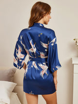 [Tummansininen] SilkSilky-FI 3/4 Sleeve Naisten Aamutakki 004