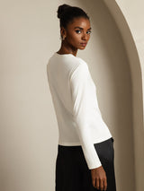 [Valkoinen] SilkSilky-FI Long Sleeve Crew Neck Naisten T-paita 002