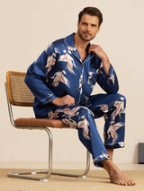 [Tummansininen] SilkSilky-FI Long Sleeve Notkokaulus Miesten Pyjamat 001