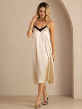 [Riisibeige] SilkSilky-FI Spaghetti Strap V Neck Mekko 004