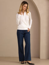 [Valkoinen] SilkSilky-FI Long Sleeve Wrap Naisten Puserot 007