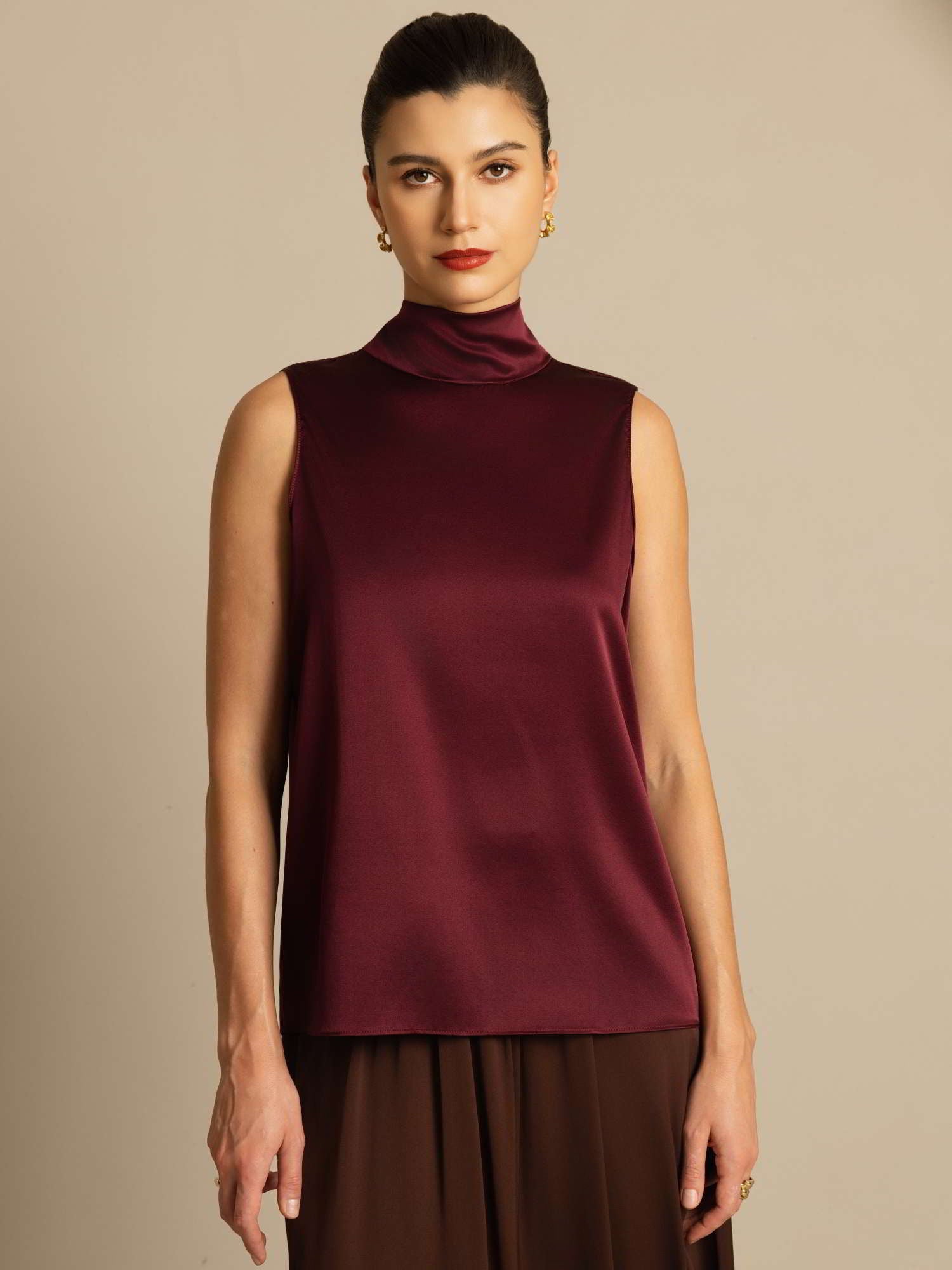 [Tummanpunainen] SilkSilky-FI 19Momme Blouse 006