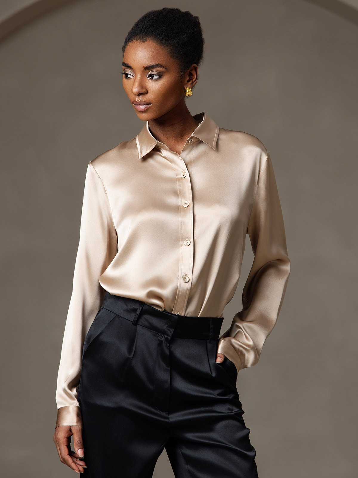 [Samppanja] SilkSilky-FI 19Momme Silk Long Sleeve Collar Naisten paita 003