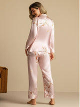 [Pinkki] SilkSilky-FI Long Sleeve Notkokaulus Naisten Pyjamat 002