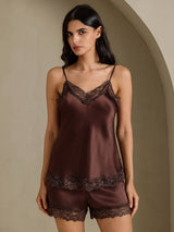 [Ruskea] SilkSilky-FI Spaghetti Strap V Neck Camisole Setti 003