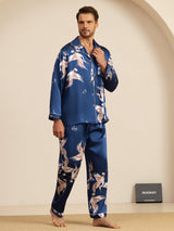 [Tummansininen] SilkSilky-FI Long Sleeve Notkokaulus Miesten Pyjamat 004