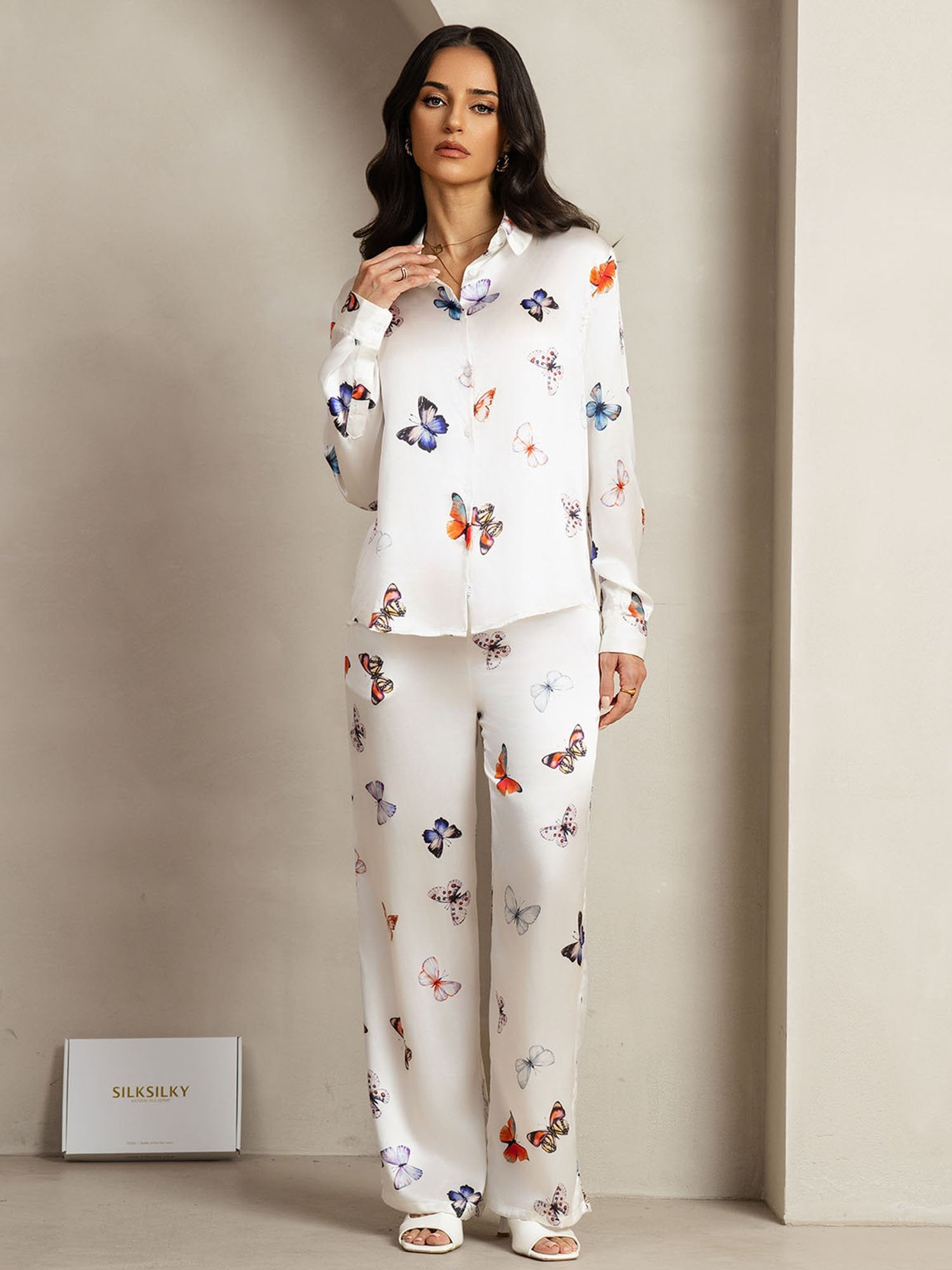 [ValkoinenPerhonen] SilkSilky-FI 19Momme Lapel Collar Women''s Outfit Sets 001