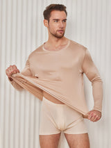 [Beige] SilkSilky-FI Long Sleeve Round Neck Miesten T-paita 002