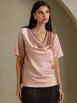 [Toscana] SilkSilky-FI Short Sleeve Cowl Neck Naisten Puserot 005