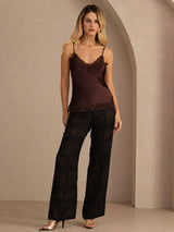 [Ruskea] SilkSilky-FI Spaghetti Strap V Neck Camisole Top 007