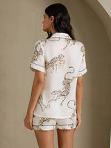 [Valkoinen Gepardi] SilkSilky-FI Short Sleeve Notch Collar Naisten Pyjamat 002
