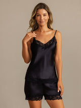 [Musta] SilkSilky-FI Spagettihihna V Neck Camisole Setti 001